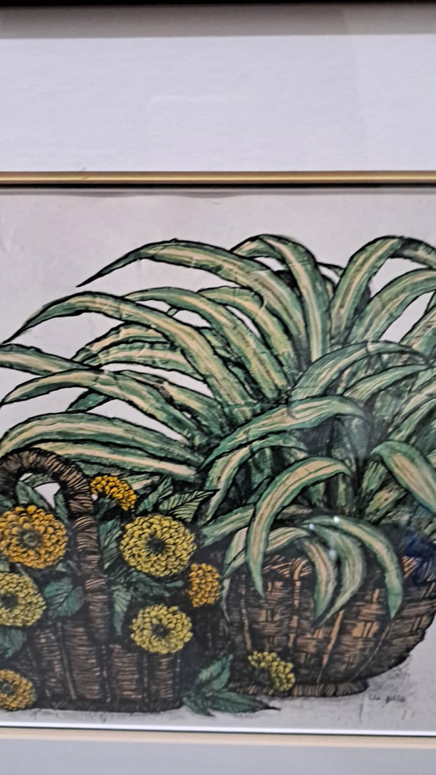 Ida Pellei Signed Framed Botanical Print, Wicker Baskets With Yellow Flowers - 3