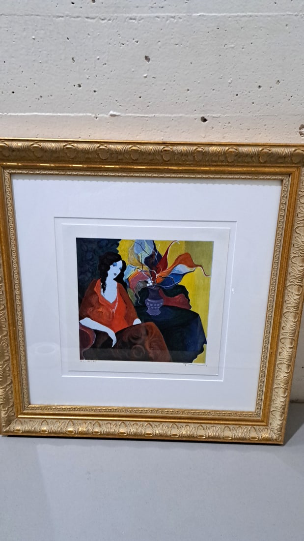 Framed Signed Abstract Woman And Floral Still Life Print, H.C. 44/45, Gold Frame: 23 x 23 x 3 12 lb attention – shipping artwork is very expensive. The shipping price shown in the listing is the liveshipping service by liveauctioneers. We offer our own in-house shipping as we