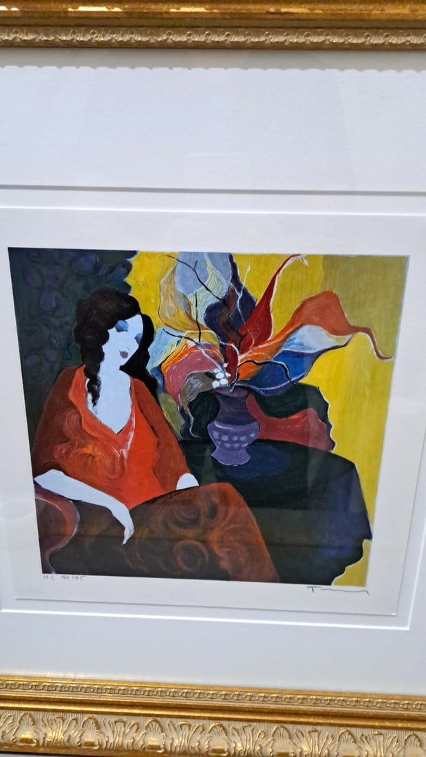 Framed Signed Abstract Woman And Floral Still Life Print, H.C. 44/45, Gold Frame - 2