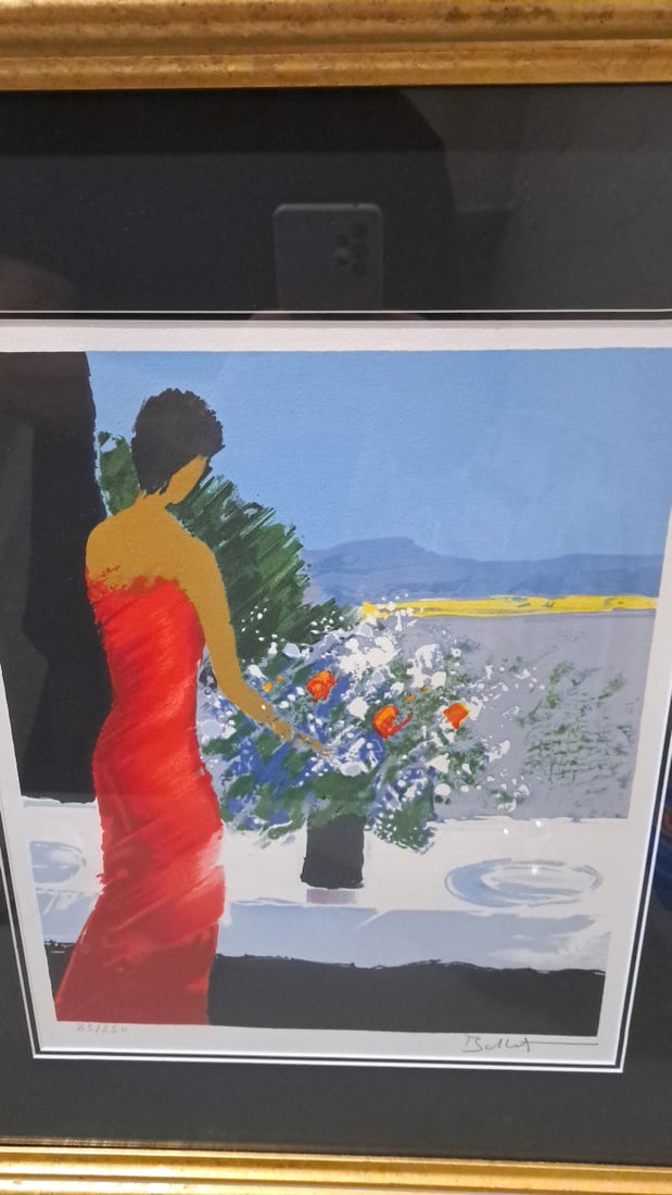 Emile Bellet Framed Limited Edition Print, Woman In Red Dress, 85/250 - 2