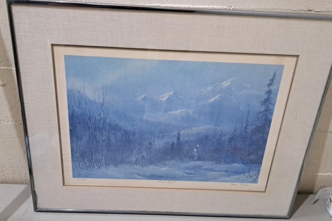 Jean Myers Into Light Framed Signed Numbered Print Winter Mountain Landscape: Crack in glass20x26x1 5 attention – shipping artwork is very expensive. The shipping price shown in the listing is the liveshipping service by liveauctioneers. We offer our own in-house shipping