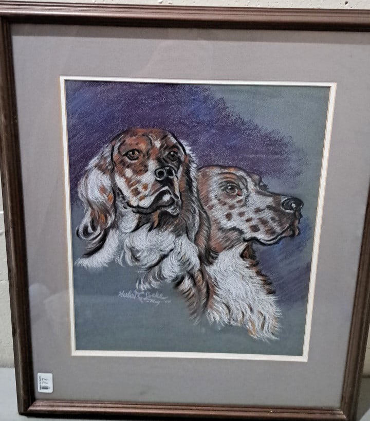 Framed Signed Pastel Portrait Of Two Setter Dogs: 23x28x2 5 attention – shipping artwork is very expensive. The shipping price shown in the listing is the liveshipping service by liveauctioneers. We offer our own in-house shipping as well