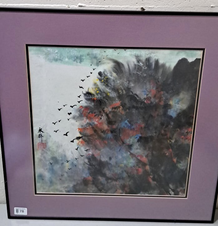 Yongqun Guo Original Art Framed Asian Bird Landscape Artwork Purple Mat: 24x24x2 5 attention – shipping artwork is very expensive. The shipping price shown in the listing is the liveshipping service by liveauctioneers. We offer our own in-house shipping as well which