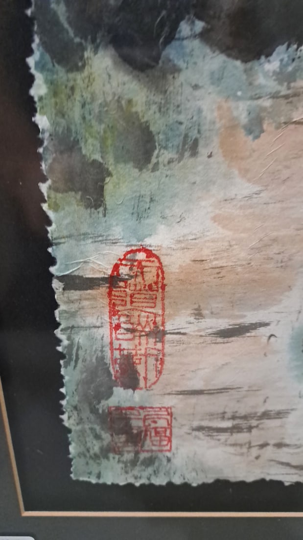 Yongqun Guo Original Chinese Ink Watercolor Landscape Painting, Mountain Village, 59 In Tall - 3