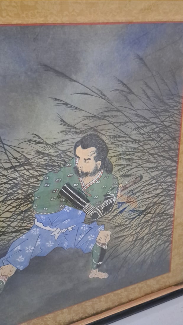 Taiso Yoshitoshi Framed Japanese Print, Fujiwara No Yasumasa Playing Flute By Moonlight - 4