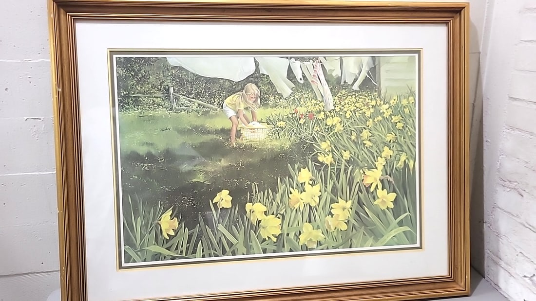Carolyn Blish Signed Numbered Framed Print Girl With Laundry Daffodils 4761500 Oak Frame - Glass: Good40x30x2 - 7 lbs attention – shipping artwork is very expensive. The shipping price shown in the listing is the liveshipping service by liveauctioneers. We offer our own in-house shipping as