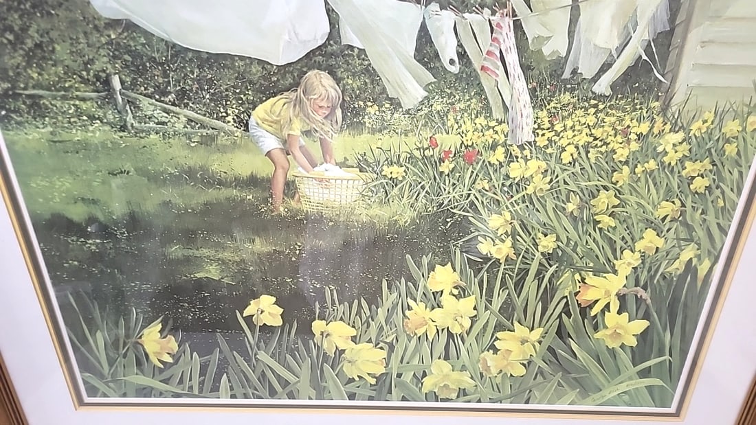 Carolyn Blish Signed Numbered Framed Print Girl With Laundry Daffodils 4761500 Oak Frame - Glass - 2
