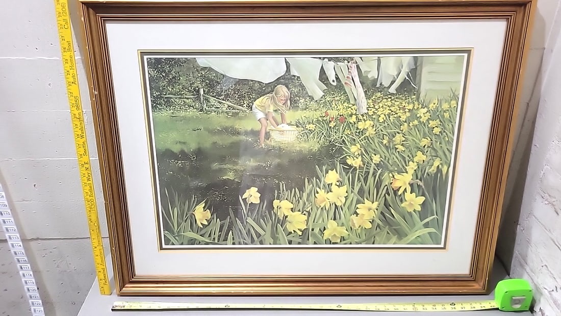 Carolyn Blish Signed Numbered Framed Print Girl With Laundry Daffodils 4761500 Oak Frame - Glass - 4