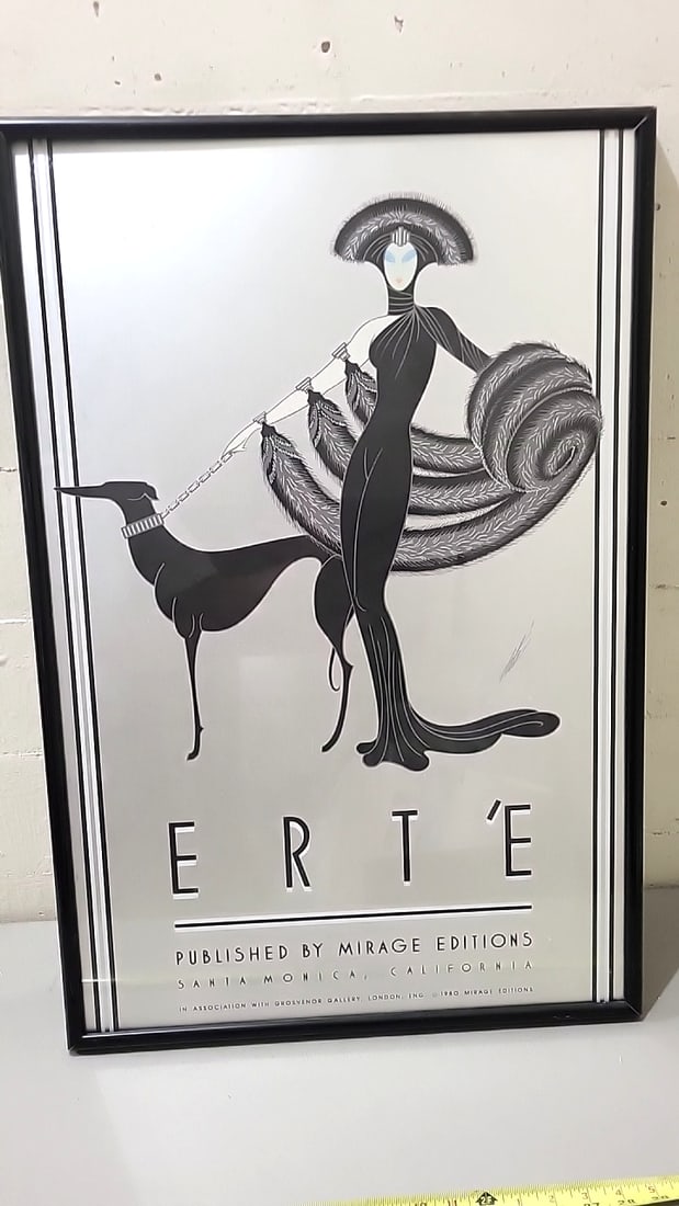 Ert Mirage Editions 1980 Metal Framed Art Deco Poster Woman With Dog Glass Front: Good30x20x1 - 2 lbs attention – shipping artwork is very expensive. The shipping price shown in the listing is the liveshipping service by liveauctioneers. We offer our own in-house shipping as
