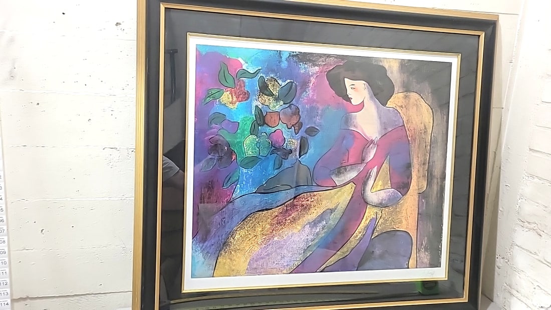 Le Kinff Framed Art Print, Annabella Seriolithograph Woman With Flowers, Blackgold Frame, 40 X 36...: Good40x36x1 - 8 lbs attention – shipping artwork is very expensive. The shipping price shown in the listing is the liveshipping service by liveauctioneers. We offer our own in-house shipping as 