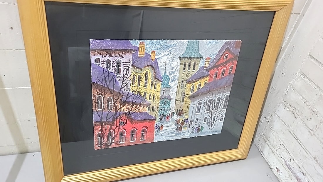 Signed Limited Edition Framed Winter Cityscape Print 25/350 Gold-tone Frame: Good - wood - glass frame34x28x2 - 8 lbs attention – shipping artwork is very expensive. The shipping price shown in the listing is the liveshipping service by liveauctioneers. We offer our own