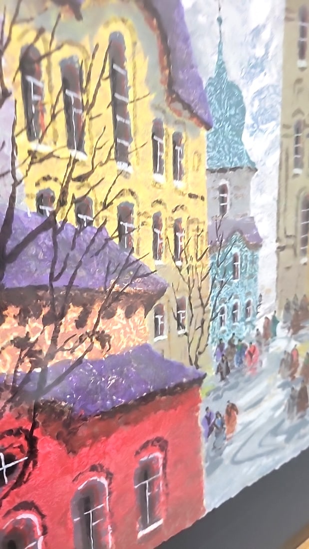 Signed Limited Edition Framed Winter Cityscape Print 25/350 Gold-tone Frame - 5
