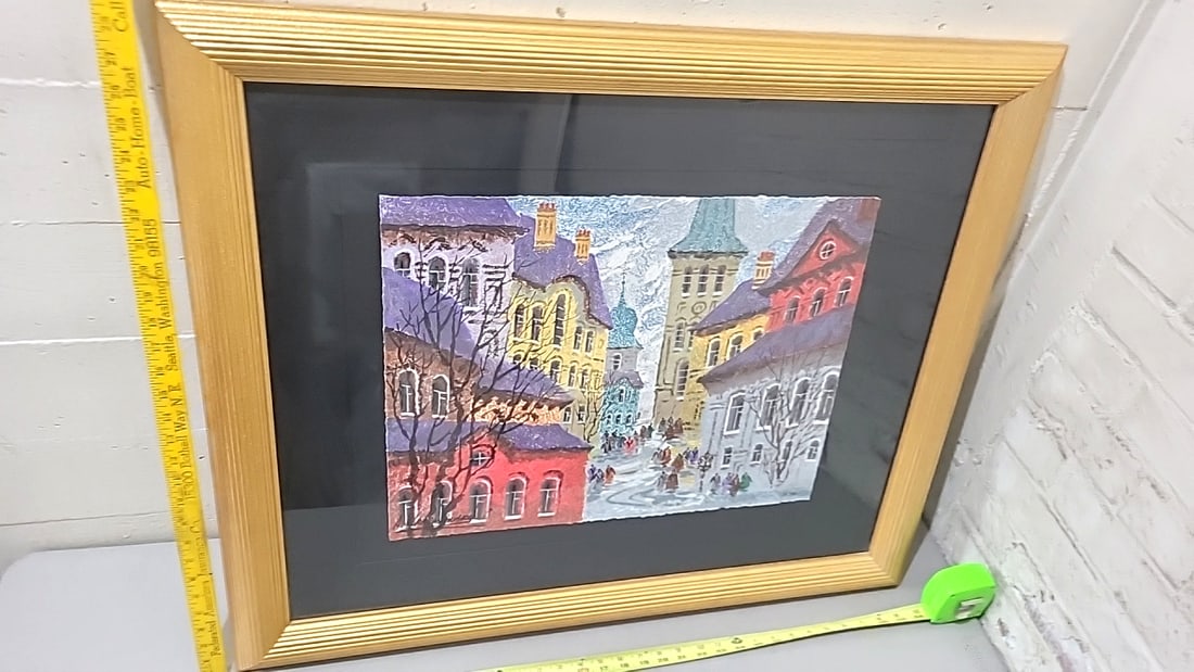 Signed Limited Edition Framed Winter Cityscape Print 25/350 Gold-tone Frame - 8