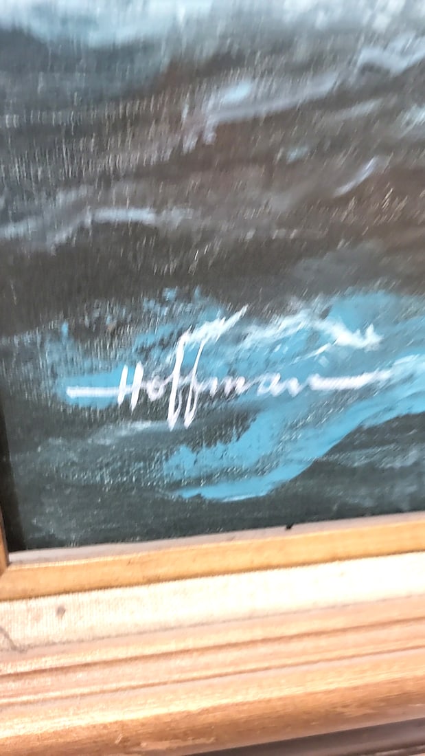 Signed Hoffman Framed Nautical Seascape Oil Painting With Sailing Ships - 2