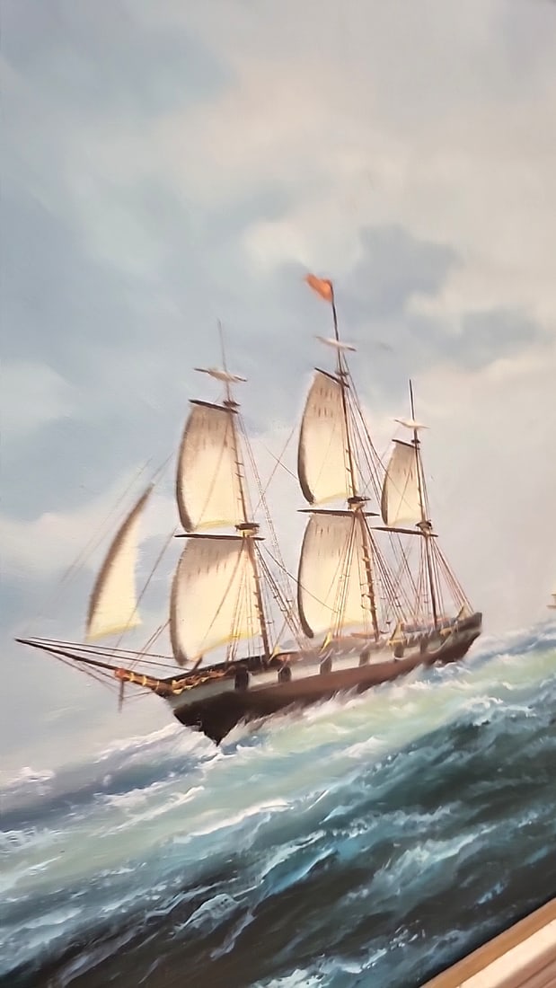 Signed Hoffman Framed Nautical Seascape Oil Painting With Sailing Ships - 3