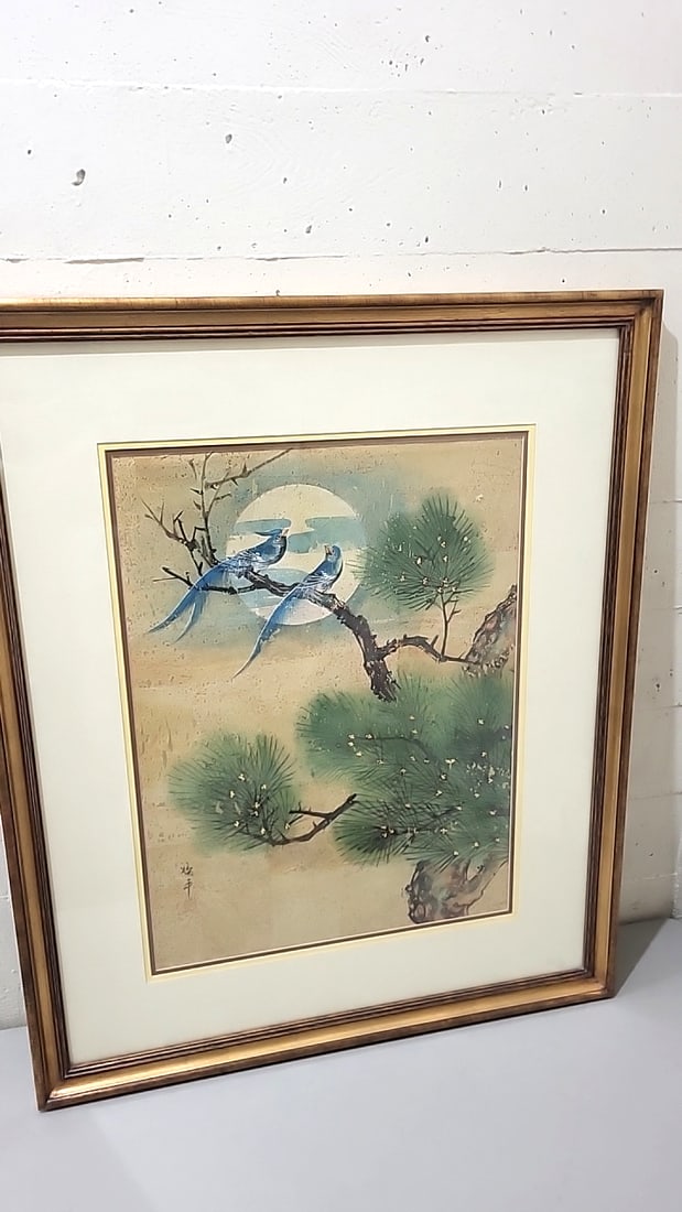 Woon Ping Untitled Signed Watercolor On Cork Framed Wood - Glass Birds Pine Artwork: Good28x34x1 - 8 lbs attention – shipping artwork is very expensive. The shipping price shown in the listing is the liveshipping service by liveauctioneers. We offer our own in-house shipping as 