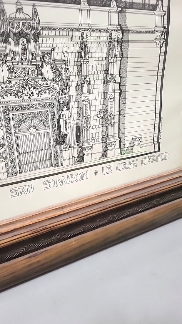 Framed San Simeon La Casa Grande Architectural Print, Livingstone Evans 1971 - 2