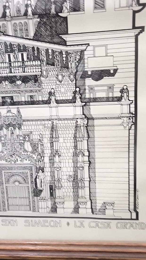 Framed San Simeon La Casa Grande Architectural Print, Livingstone Evans 1971 - 5