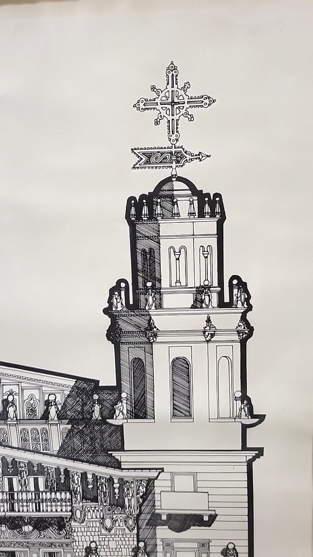 Framed San Simeon La Casa Grande Architectural Print, Livingstone Evans 1971 - 6