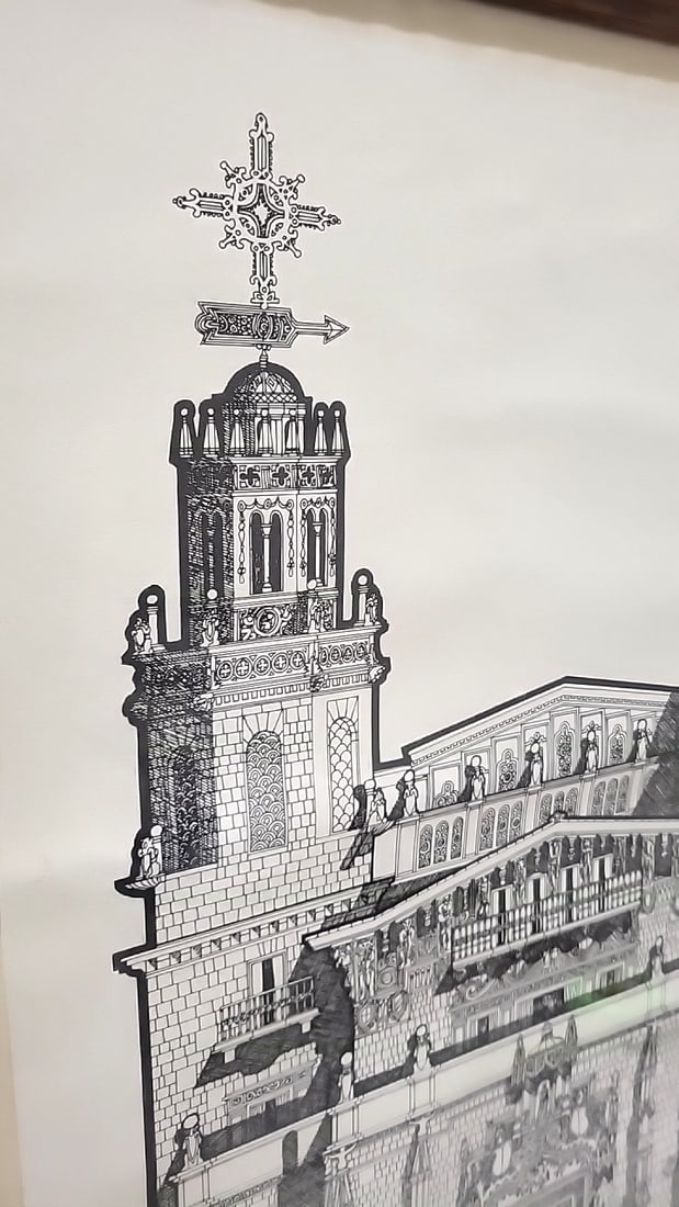 Framed San Simeon La Casa Grande Architectural Print, Livingstone Evans 1971 - 7