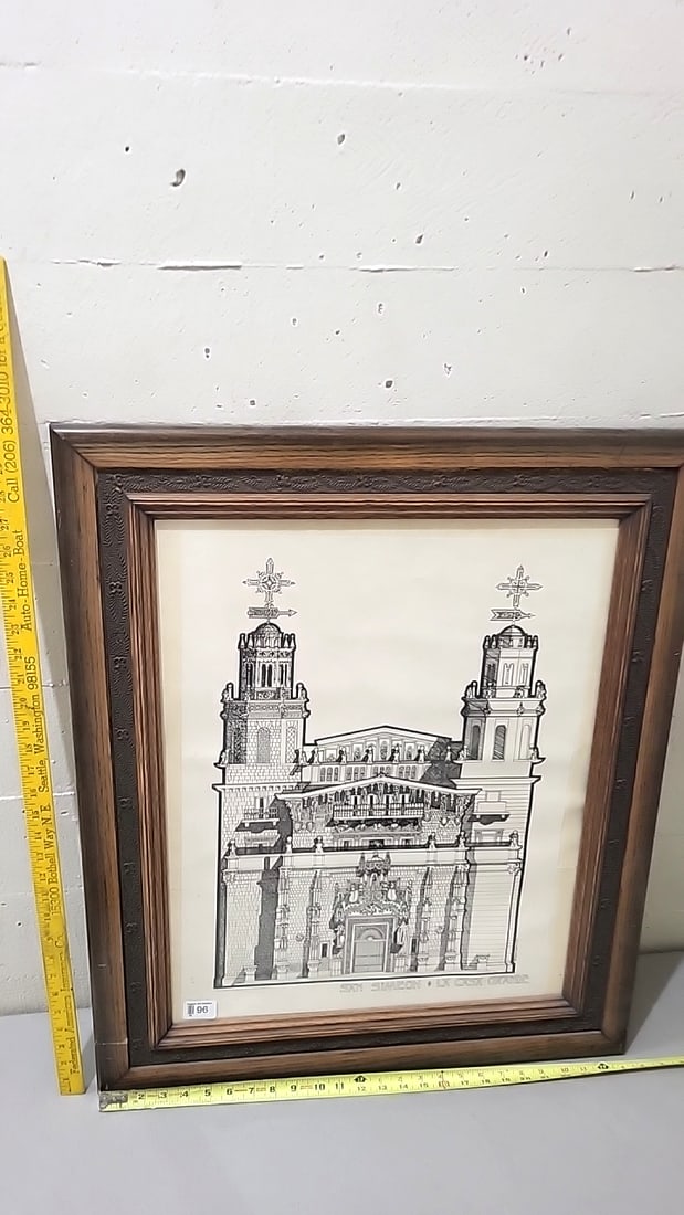 Framed San Simeon La Casa Grande Architectural Print, Livingstone Evans 1971 - 8
