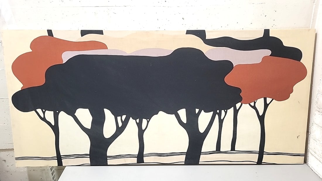 Abstract Tree Silhouette Canvas Wall Art, Black Rust Pink On Cream: Good54x26x1 - 3 lbs attention – shipping artwork is very expensive. The shipping price shown in the listing is the liveshipping service by liveauctioneers. We offer our own in-house shipping as