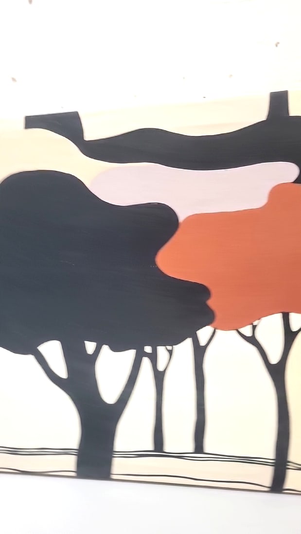 Abstract Tree Silhouette Canvas Wall Art, Black Rust Pink On Cream - 4