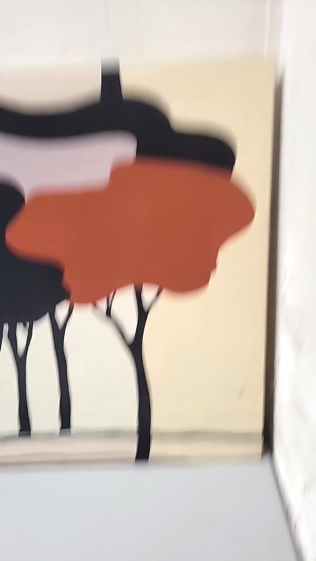Abstract Tree Silhouette Canvas Wall Art, Black Rust Pink On Cream - 5