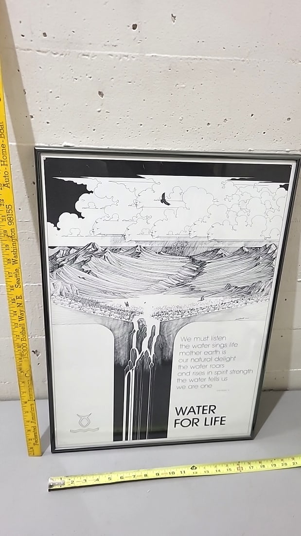 Jack Malotte 1981 Water For Life Framed Black & White Poster John Trudell Quote - 3