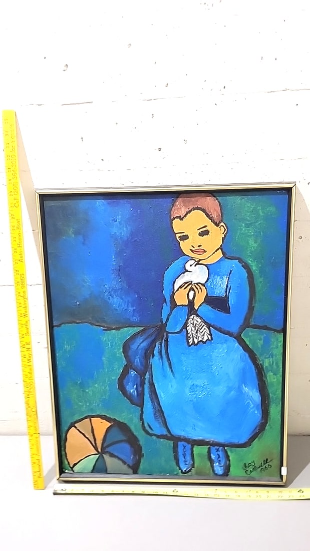 G. Cantwell Signed 1966 Framed Painting Of Girl In Blue Dress, Approx. 24 X 31 In - 3