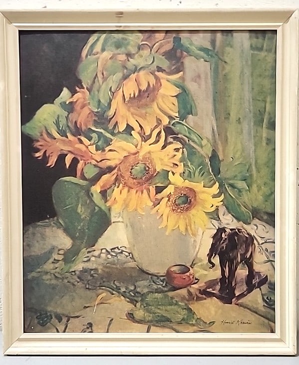 Harriet Krawiec Signed Framed Sunflower Still Life Artwork As Is: 19x22. 5x1 5lb attention – shipping artwork is very expensive. The shipping price shown in the listing is the liveshipping service by liveauctioneers. We offer our own in-house shipping as well 