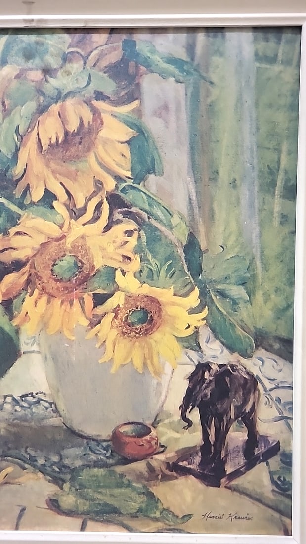 Harriet Krawiec Signed Framed Sunflower Still Life Artwork As Is - 3