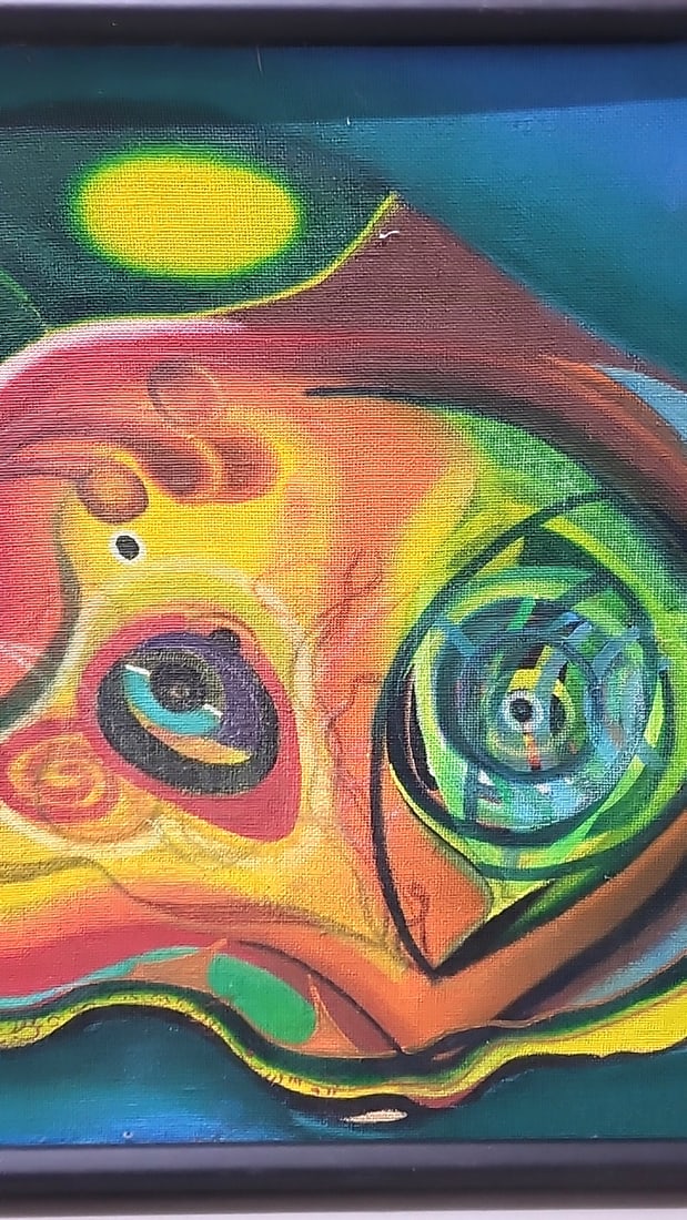 Framed Abstract Canvas Painting, Colorful Surreal Face And Eye Design - 2