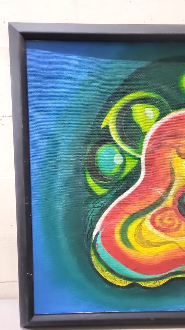 Framed Abstract Canvas Painting, Colorful Surreal Face And Eye Design - 3
