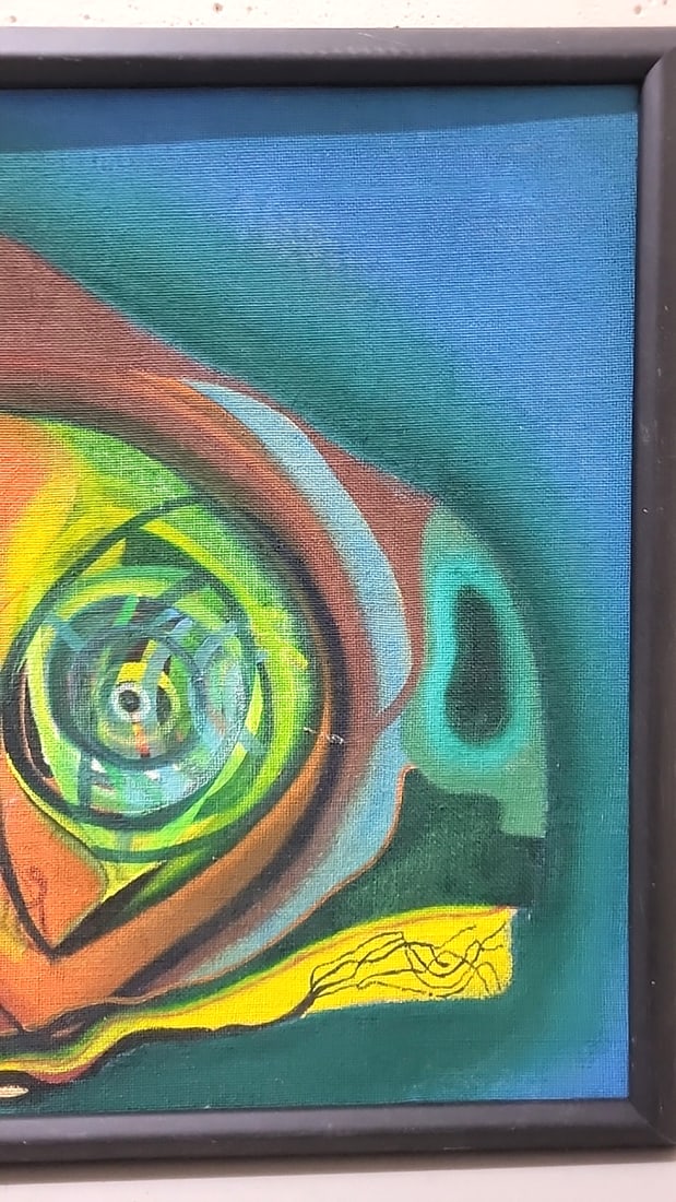 Framed Abstract Canvas Painting, Colorful Surreal Face And Eye Design - 4