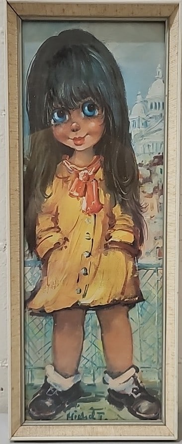 Michel Thomas Framed Big-eyed Girl Painting Signed Yellow Coat Wall Art: 7x17. 5x1 1lb attention – shipping artwork is very expensive. The shipping price shown in the listing is the liveshipping service by liveauctioneers. We offer our own in-house shipping as well