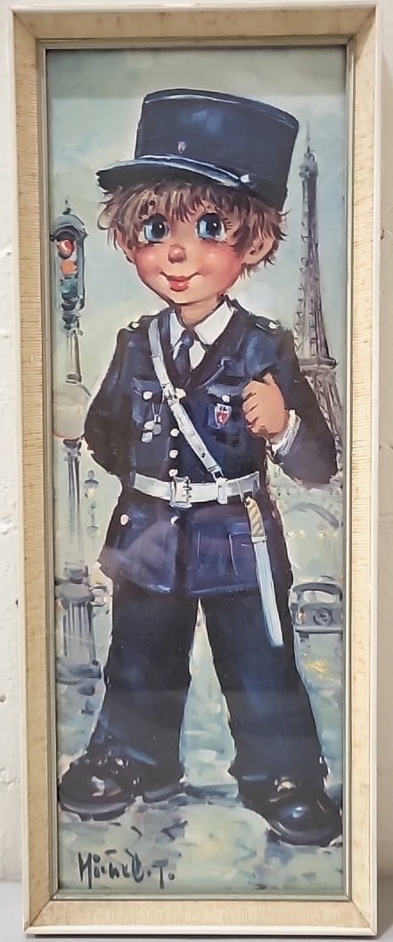 Michel Thomas Framed Signed Paris Gendarme Boy Artwork With Eiffel Tower: 7x17. 5x1 1lb attention – shipping artwork is very expensive. The shipping price shown in the listing is the liveshipping service by liveauctioneers. We offer our own in-house shipping as well w