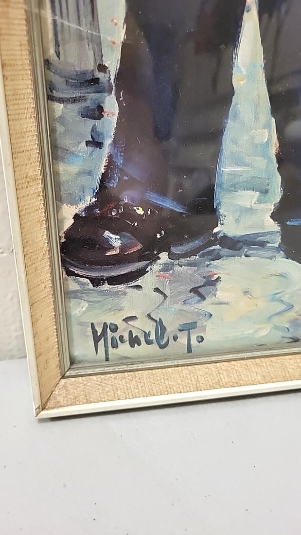 Michel Thomas Framed Signed Paris Gendarme Boy Artwork With Eiffel Tower - 4