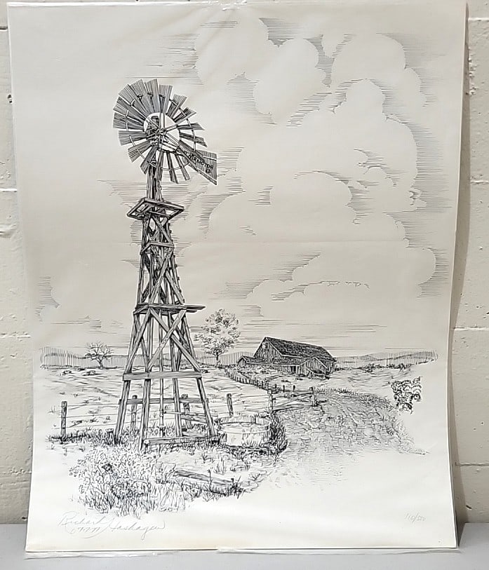 Richard Hashegen Signed Limited Edition Windmill Farm Barn Pen Ink Print: 20x16 1lb attention – shipping artwork is very expensive. The shipping price shown in the listing is the liveshipping service by liveauctioneers. We offer our own in-house shipping as well which