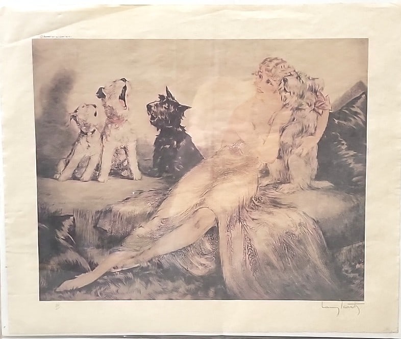 Louis Icart Perfect Harmony Art Deco Framed Print Woman With Dogs: 33. 5x26 5lb attention – shipping artwork is very expensive. The shipping price shown in the listing is the liveshipping service by liveauctioneers. We offer our own in-house shipping as well