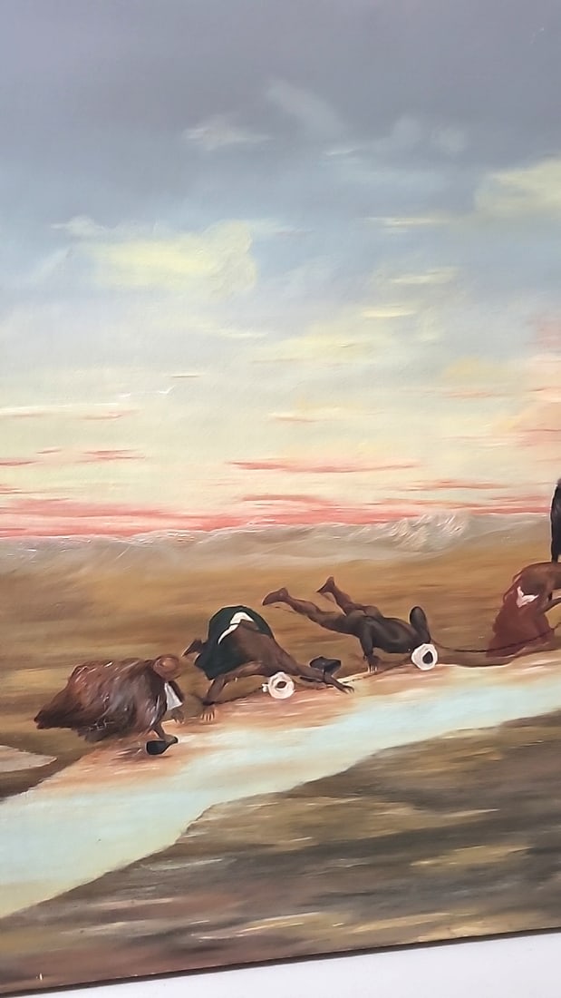 Maud Carlyon 19th Century Oil Painting On Canvas, Desert Horseman And Fallen Figures Landscape - 4