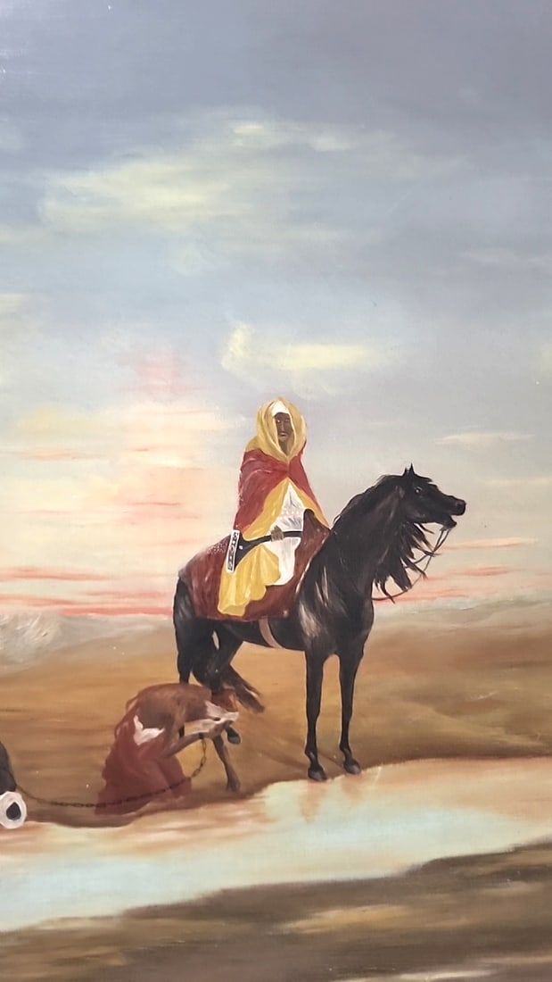 Maud Carlyon 19th Century Oil Painting On Canvas, Desert Horseman And Fallen Figures Landscape - 5