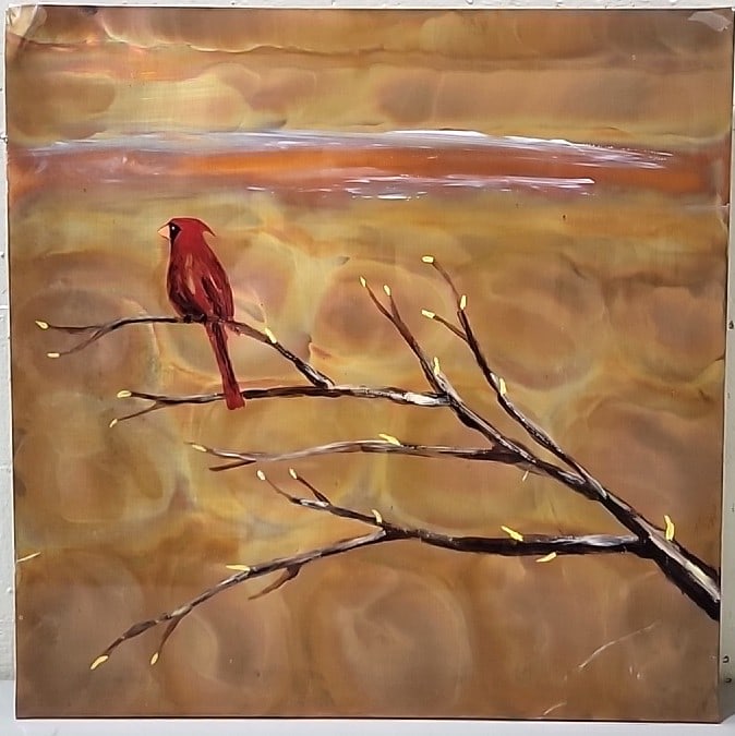 Ken Rausch Red Cardinal On Branches Wall Art Painting On Copper: 23x23x3 5lb attention – shipping artwork is very expensive. The shipping price shown in the listing is the liveshipping service by liveauctioneers. We offer our own in-house shipping as well