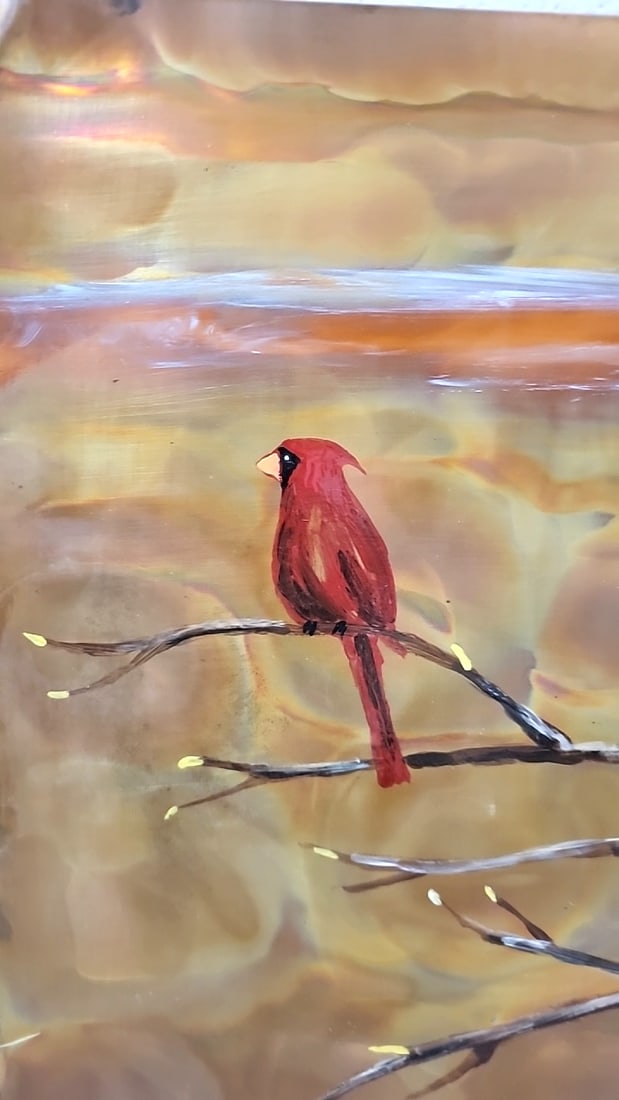 Ken Rausch Red Cardinal On Branches Wall Art Painting On Copper - 2