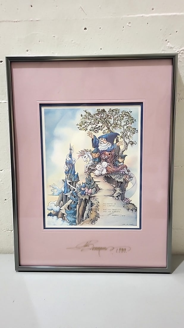 Lot Of 4 Jody Bergsma Framed Prints Wizard Castle Children Cats Frogs - 2