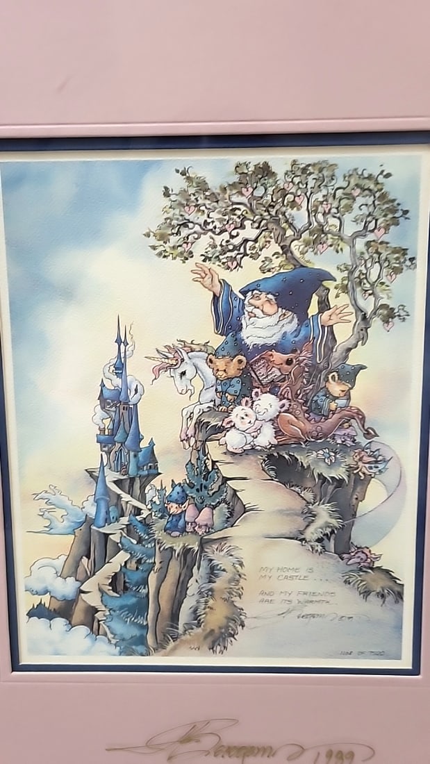 Lot Of 4 Jody Bergsma Framed Prints Wizard Castle Children Cats Frogs - 3