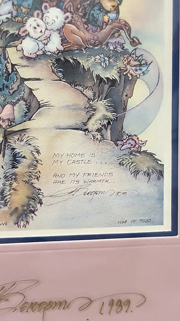 Lot Of 4 Jody Bergsma Framed Prints Wizard Castle Children Cats Frogs - 4