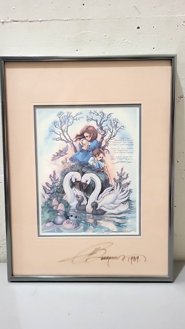 Lot Of 4 Jody Bergsma Framed Prints 1 Frame Missing Glass Child In Snow Swans Animals Praying Bed - 12