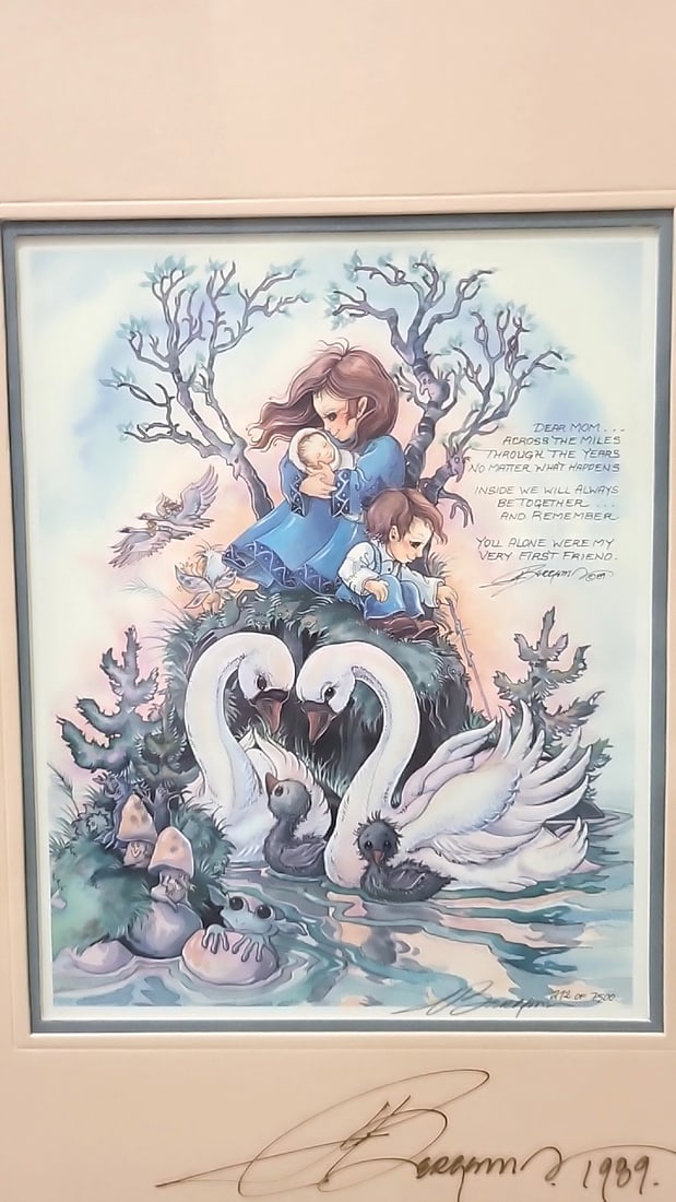 Lot Of 4 Jody Bergsma Framed Prints 1 Frame Missing Glass Child In Snow Swans Animals Praying Bed - 13