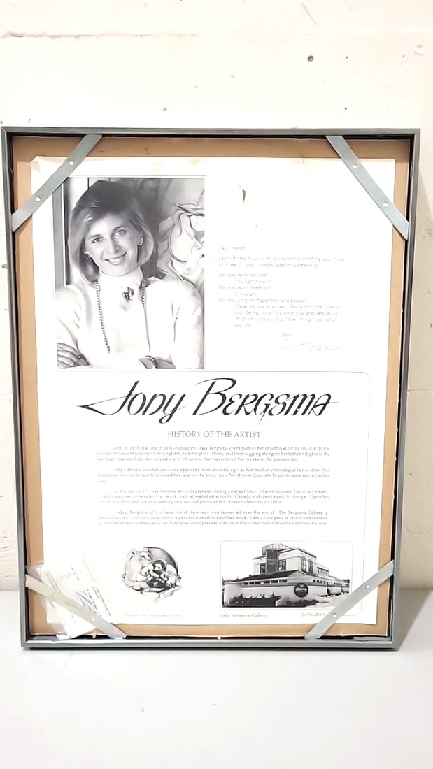 Lot Of 4 Jody Bergsma Framed Prints 1 Frame Missing Glass Child In Snow Swans Animals Praying Bed - 16